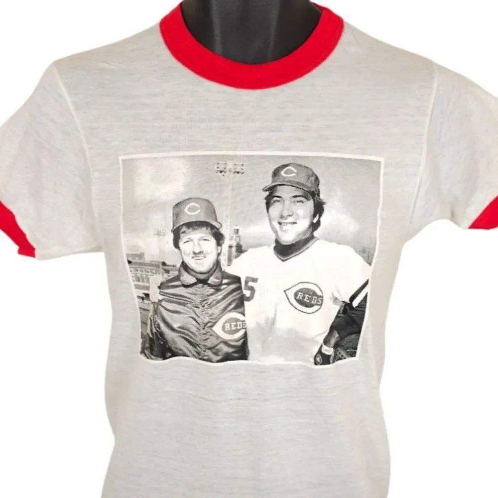 Vintage Johnny Bench T Shirt Mens Size Small White 80s Cincinnati Reds USA